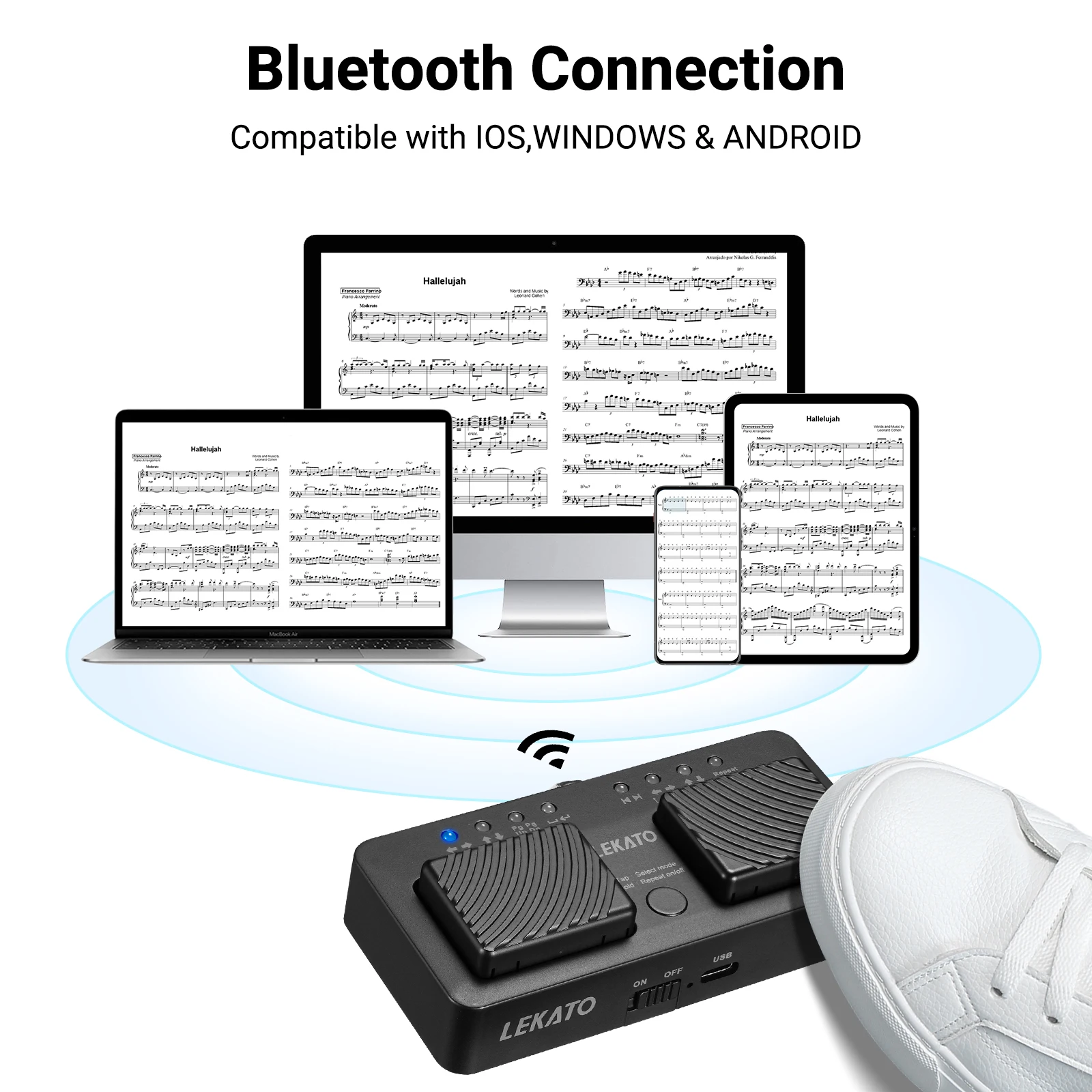 LEKATO Wireless Page Turner Pedal Bluetooth Page Turner Ipad Foot Pedal Page Turner Music Page Turner for Tablets, iPads, Phones