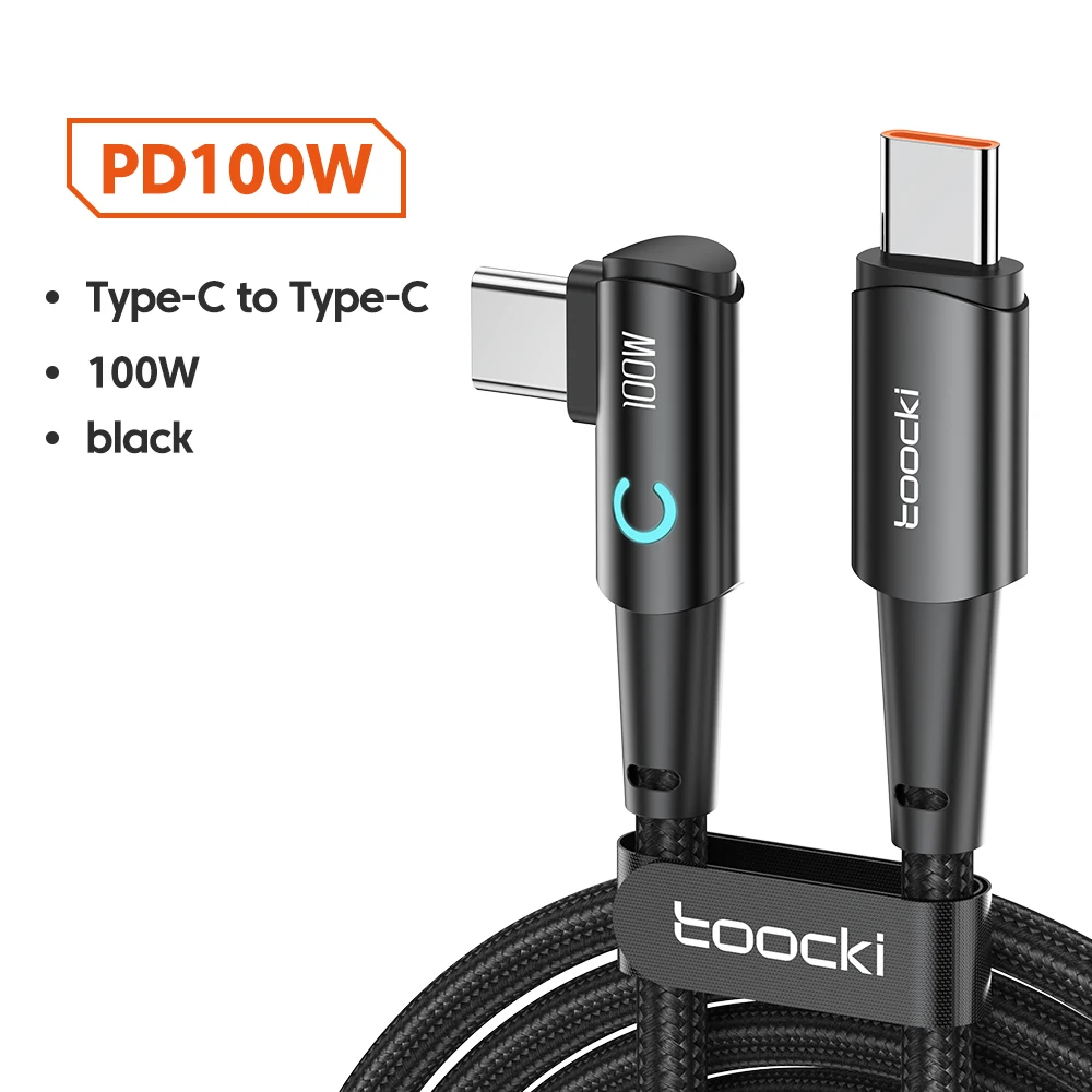 Toocki 100 W USB C NAAR Type C Kabel PD Snelle Oplader Voor Samsung HUAWEI Xiaomi MacBook POCO Elleboog 90 Graden USB 2.0 Data Cord Draad