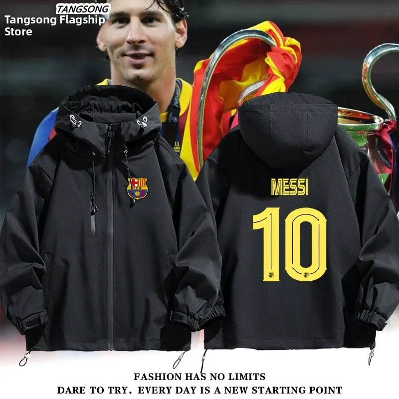 

Мужская ветрозащитная куртка Barcelona T Football Jaet из полиэстера с капюшоном, повседневная, с длинными рукавами, стандартного кроя