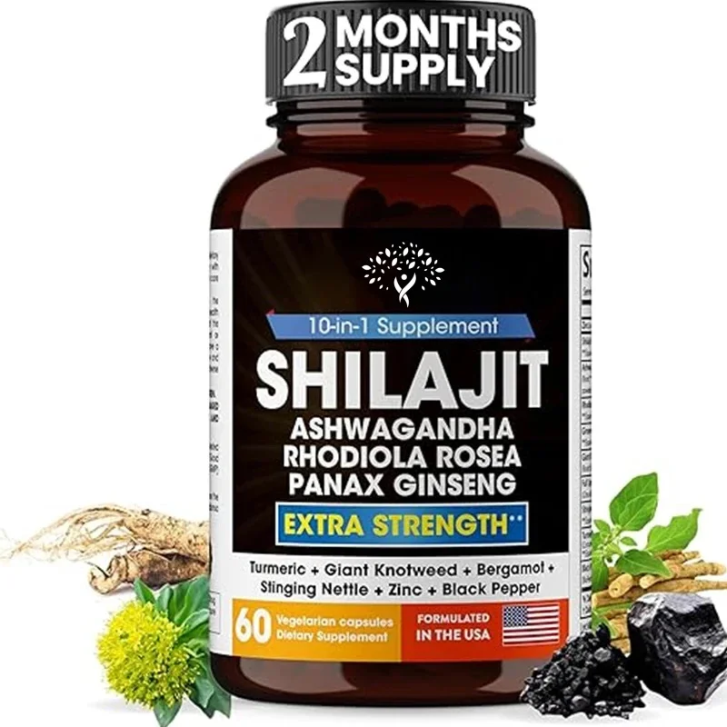 Shilajit Pure Himalaya, South African Drunken Eggplant, Rhodiola, Ginseng, Nettle, Men's Supplement || Made In The United States