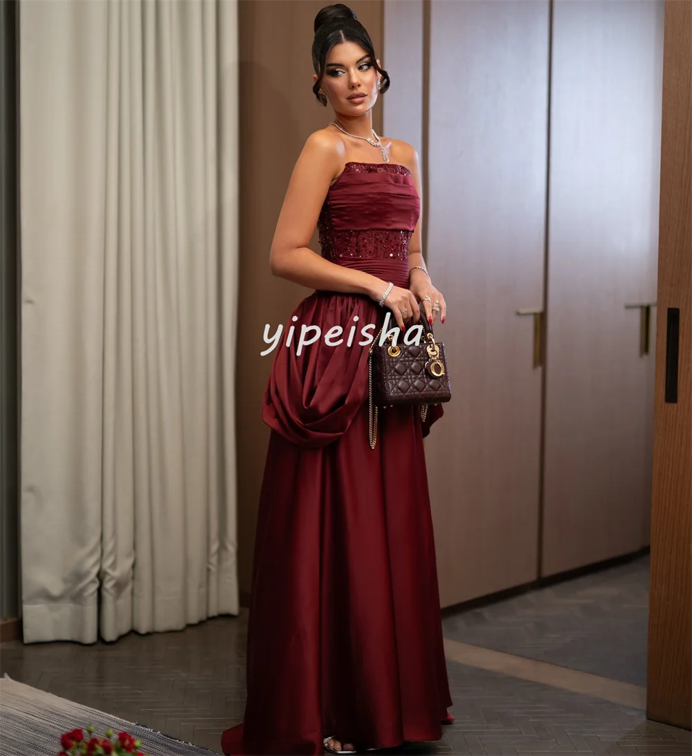 Customized Matching Fashion Pleat Draped A-line Strapless Long Dresses Bespoke Occasion Dresses Exquisite Sizes Available