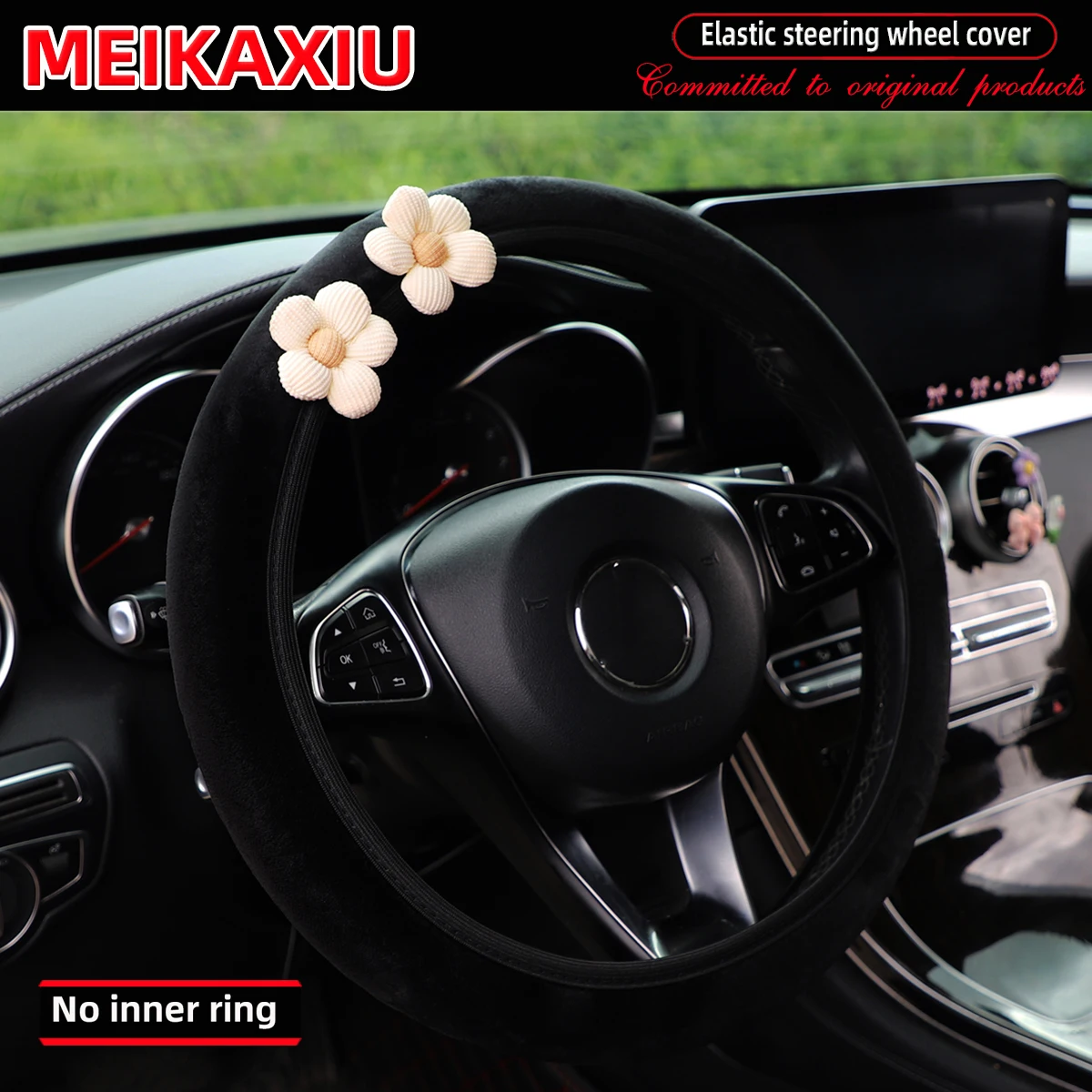 1 Wunderschöner Rosa Blumen-Lenkradbezug Ohne Innenring Plüsch-Lenkradabdeckung für Auto-Dekoration in Verschiedenen Farben – Detail 11