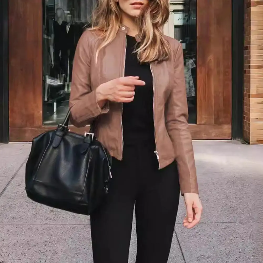 

Classic Leather Jacket Women Leather Jacket Stylish Women's Flight Jacket Collection Short Thin Outwear for Office for Street