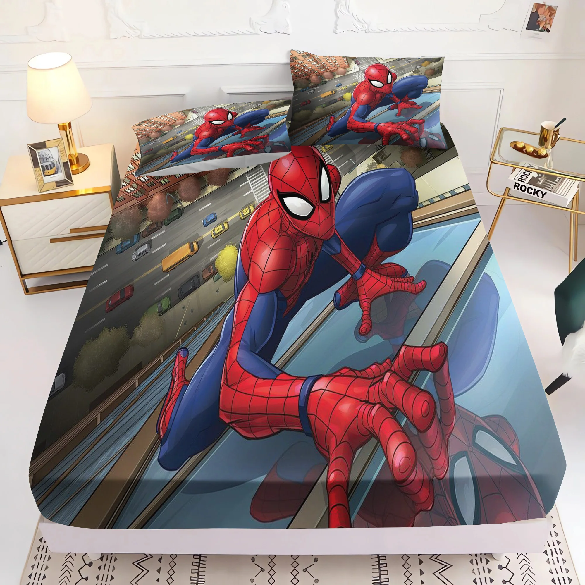 

Spiderman 3D Children'S Bedding Set Fitted Sheet 100% Polyester With Pillowcase Suitable For Children And Adults Anime Printed