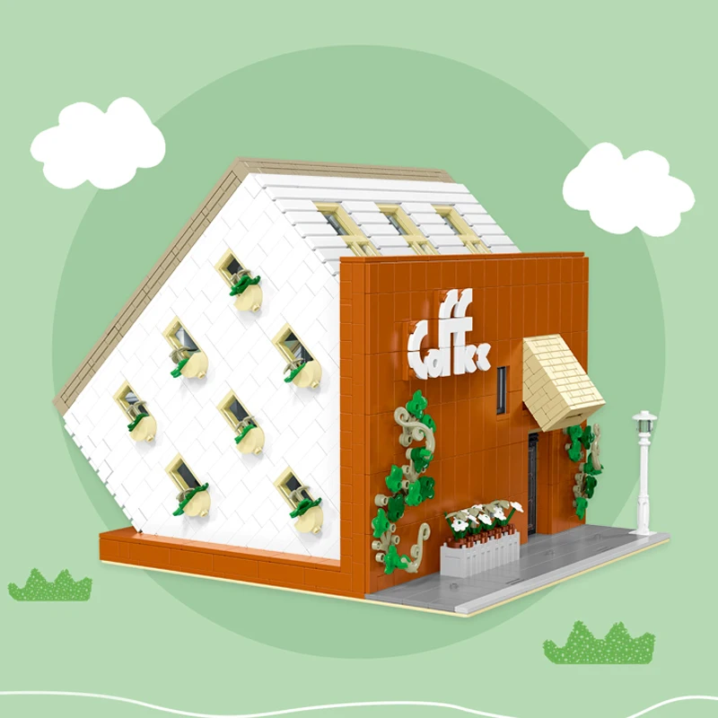

MOC Upside Down Cafe Shop Building Blocks Set With Light Interesting House Store DIY Toy For Children Birthday Special Day Gifts