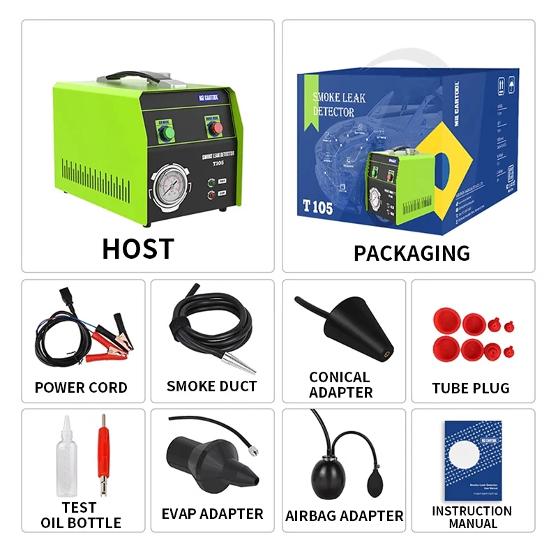 

T105 Автомобильный тестер дыма, двухрежимная автомобильная система EVAP, детектор утечки топлива, генератор дыма для автомобилей