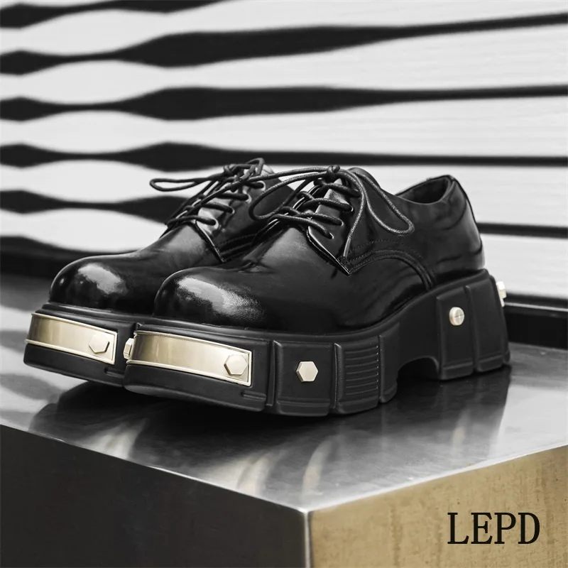 LEDP brand design sense niche muffin sole single shoes male metal punk rivet Derby shoes lace-up round toe leather shoes