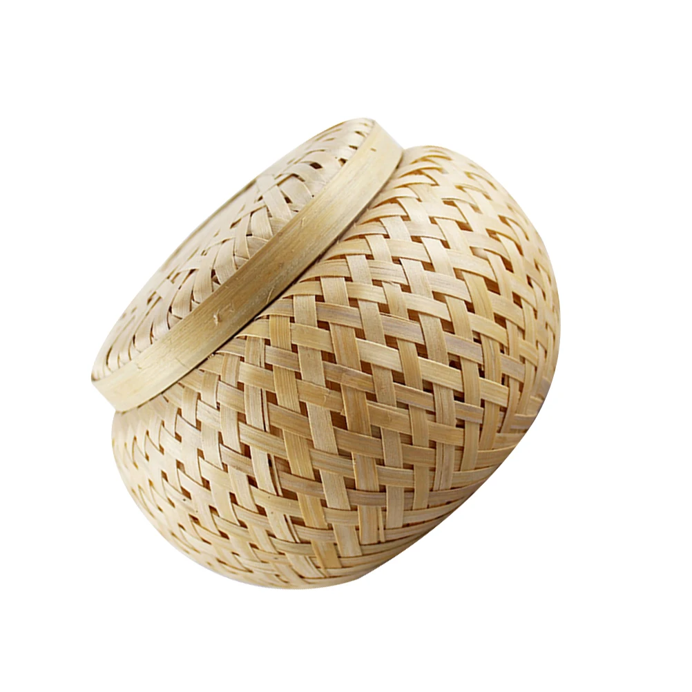 

Bamboo Woven Tea Canister Fine Edge Dust Home Decoration Tea Basket Green Loose Jar Household Container Storage
