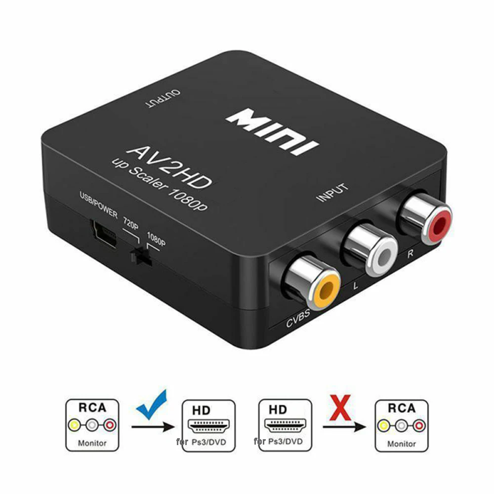 Adaptateur de détartreur AV compatible HDMI, convertisseur composite vidéo, boîtier de convertisseur de détartreur vidéo CVSB L/R, RCA vers HDMI, 1080P