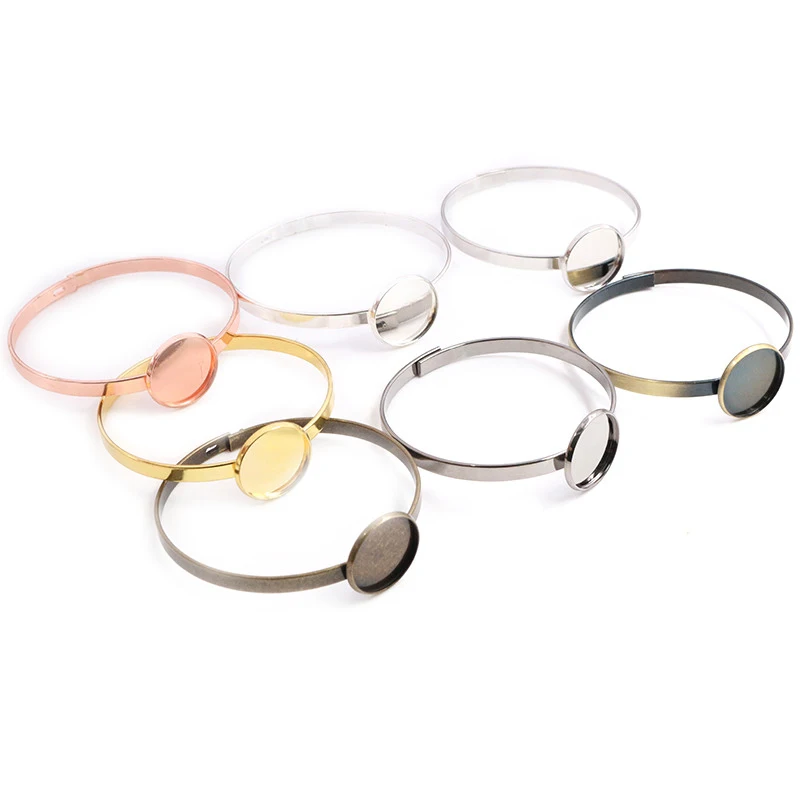 20mm 7 Colors Plated Plated Single Circle Bangle Settings Bracelet Cabochon Base Cameo Blank Bezel Tray High Quality Accessories