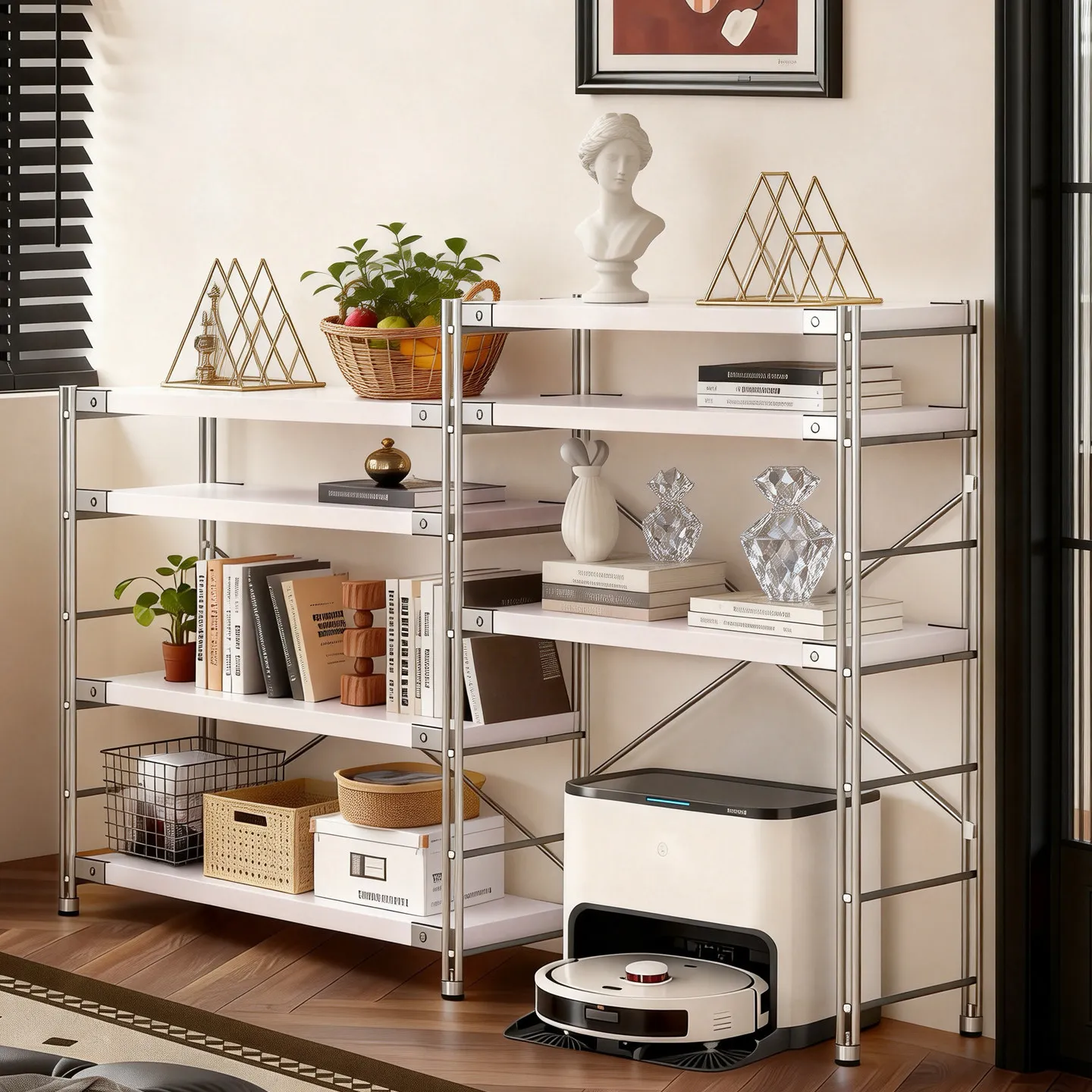 Floor-to-ceiling optical axis shelf Adjustable bookshelf Living room against the wall Multi-layer storage rack Balcony storage