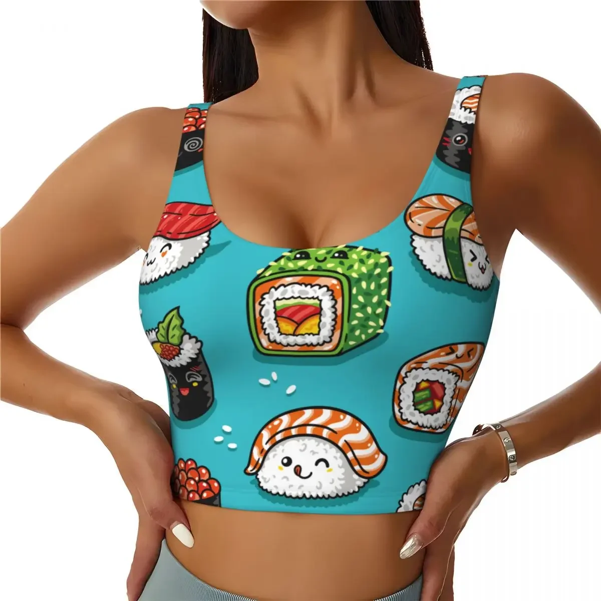 

Women Sexy Sports Vest Cartoon Rolls Sushi Food Female Streetwear Sport Lingerie Tee Crop Top