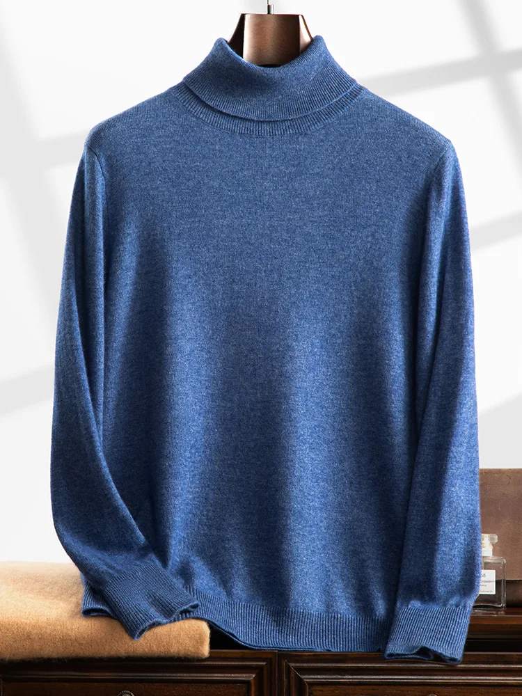 ANGEL 100% Goat Cashmere Men Turtleneck Pullover Sweater Autumn Winter Warm Solid Cashmere Knitwear Smart Casual Jumper Clothes