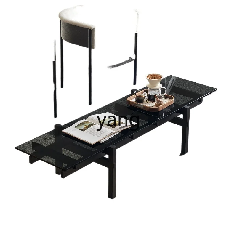 LTT solid wood coffee table glass modern log style living room small apartment simple tea table designer