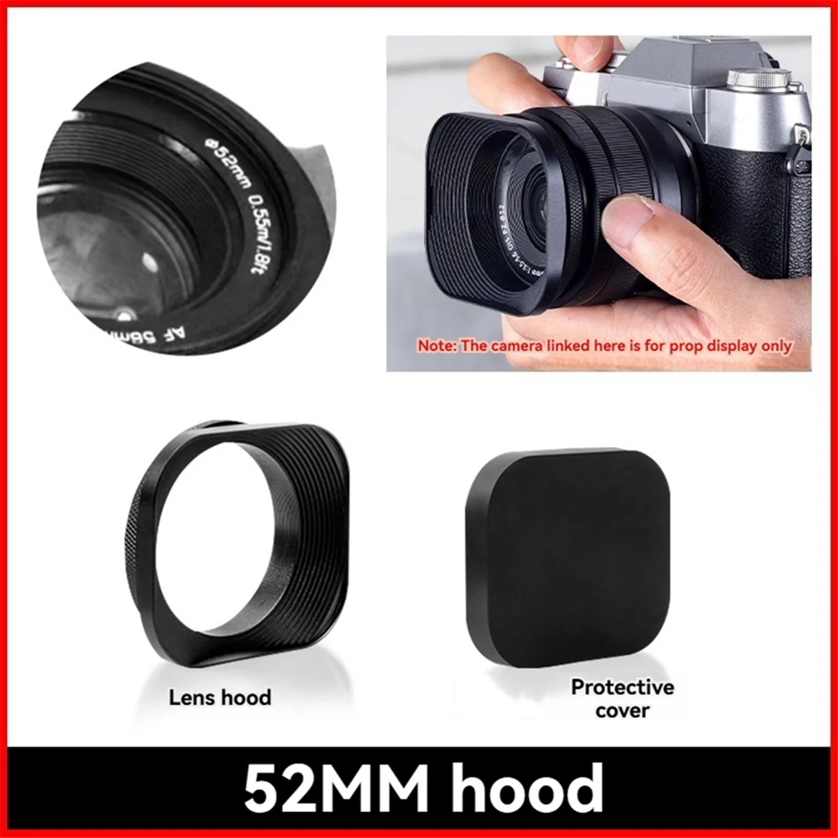 52mm SLR Micro-Single Lens Hood Square Aluminum Alloy Lens Hood for , , , Cameras Black