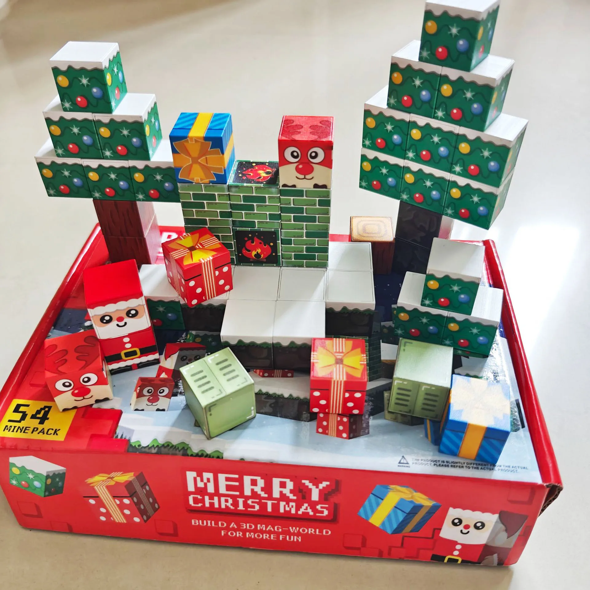 54pcs Christmas Block Blocks My World Magnetic Toy DIY Assembly Classic Model Block Set Children's Birthday New Year Gift Set