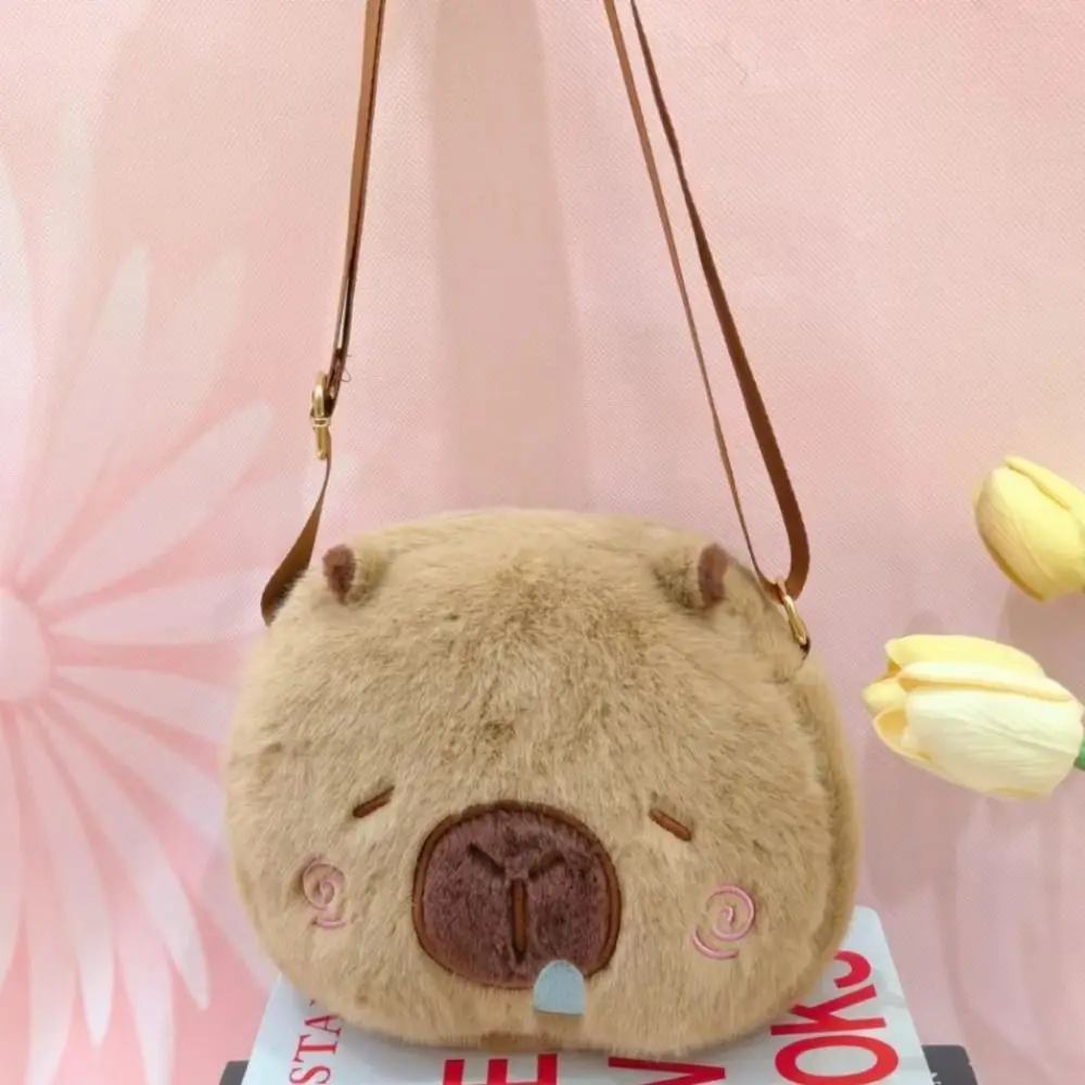 Runny Nose Capybara Plush Phone Bag Large Capacity Zipper Capybara Coin Purse Stuffed Blushing Capybara Crossbody Bag