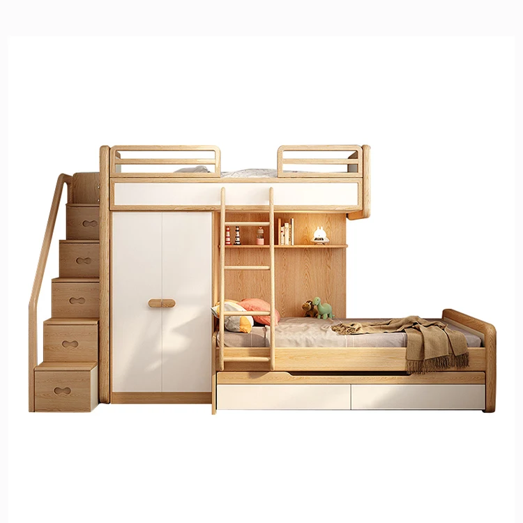 

*Solid Wood Queen Size Bunk Bed with Wardrobe for Kids and Children for Bedroom School or Apartment