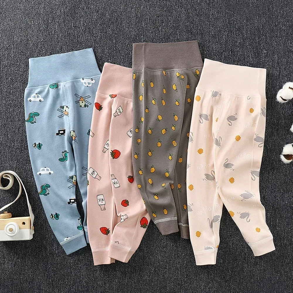 2022 Spring Girls Boys Pants Toddler Baby Bottoming Leggings Children Cotton Cartoon Trousers High Waisted Newborn Kids Clothes