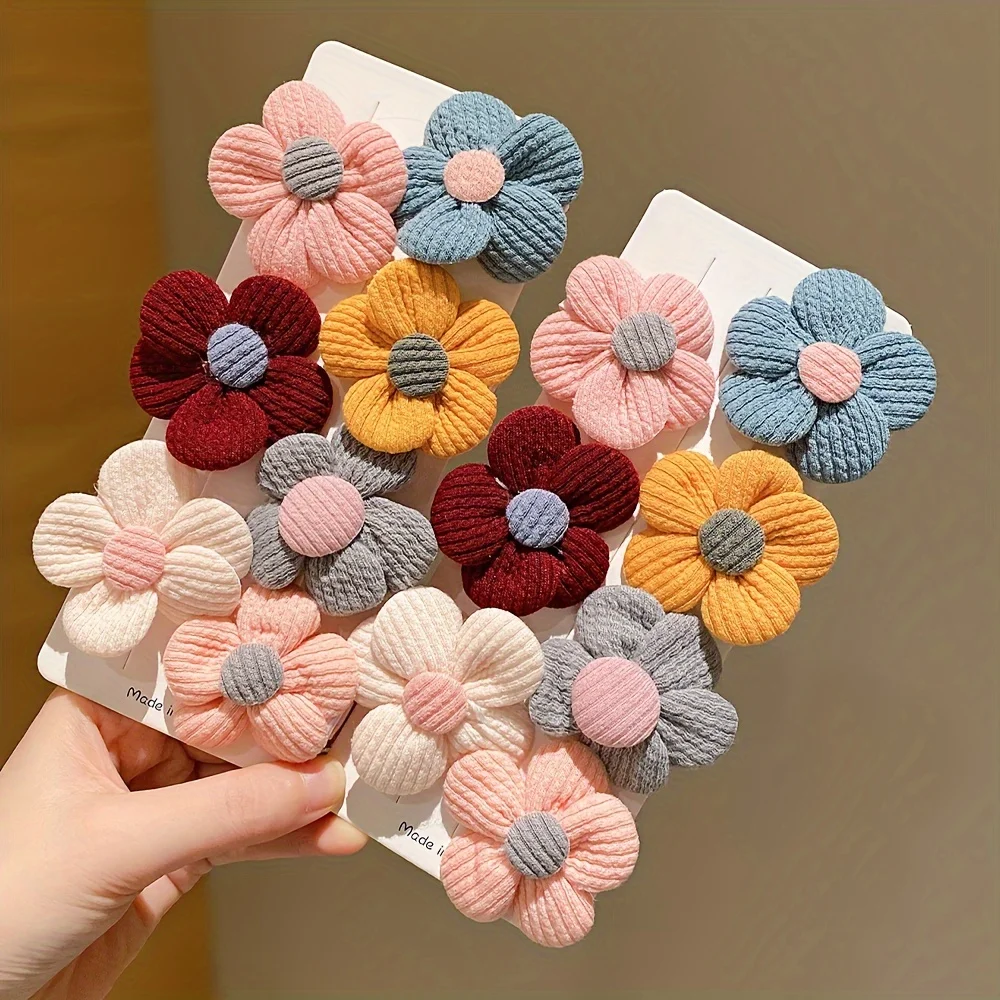 14 pieces of girls\' woolen flower hair ties that do not hurt hair little girls\' hair ties,高弹力发绳, versatile f