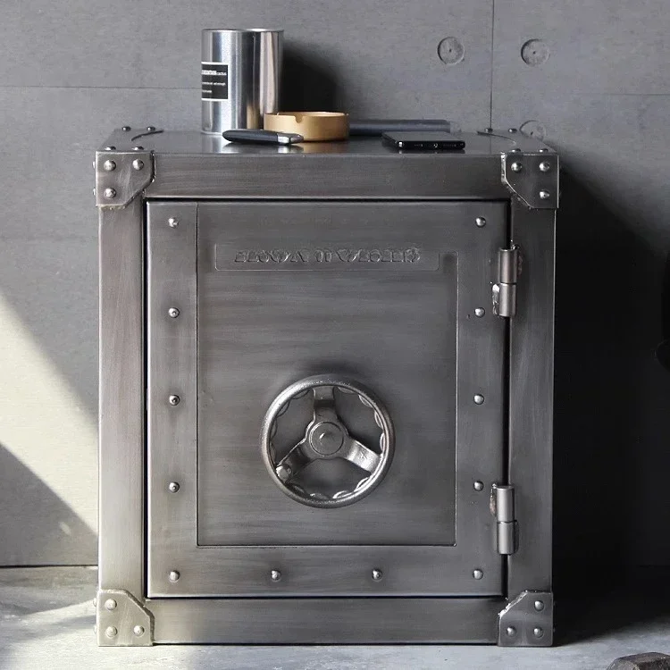 Armario de hierro forjado, mesita de noche con cerradura, mueble lateral de almacenamiento