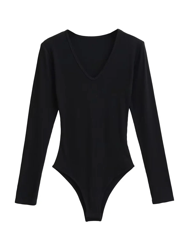 슬림핏 브이넥 긴팔 티셔츠 원피스 여성 섹시 허리 조임 원피스 바지 면 혼방 원단 출퇴근룩