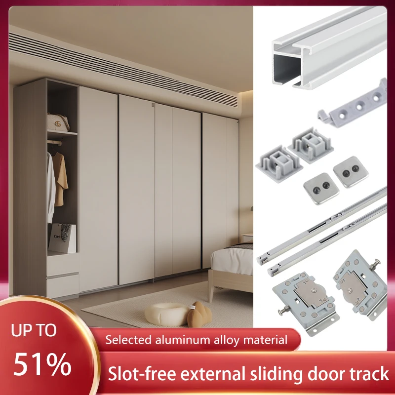 

TV Cabinet Sliding Door Slot-free Surface-mounted Slide Rail Bookcase Top-mounted Sliding Door Hardware Guide Side-mounted