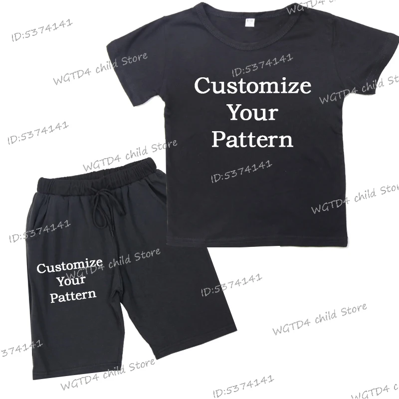

Custom Diy Pattern Logo Kids Fashion Tshirt Pants Suit Customize Your Pattern Logo Girls Boys Casual T-shirt + Pants 2pcs Set
