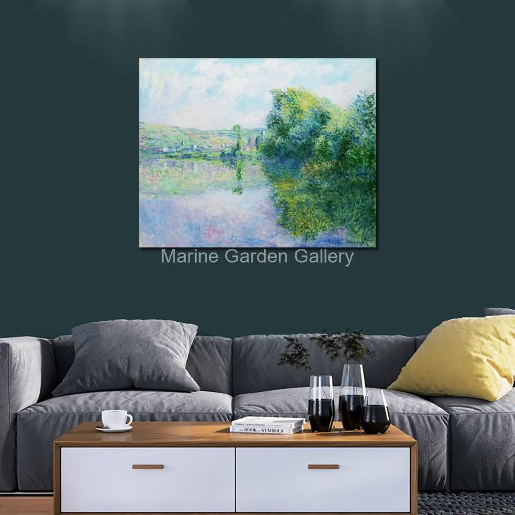 Claude Monet Village at Vetheuil Oil Painting Handmade French Impressionist Landscape Canvas Art for Restaurant Dining Room Gift