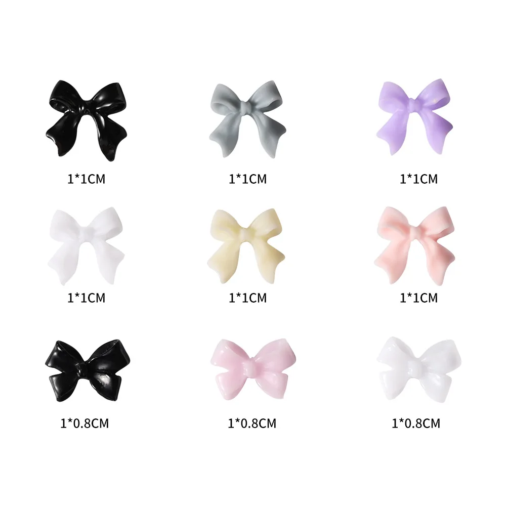 30Pcs Resin Bowknot Nail Charms White/Pink/Black/Purple 3D Ribbon Bowknot For Manicure Korean DIY Kawaii Nail Art Decoration