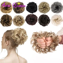 AS Messy Curly Scrunchie Chignon With Rubber Band Brown Gray Synthetic Hair Ring Wrap On Messy Bun Ponytails