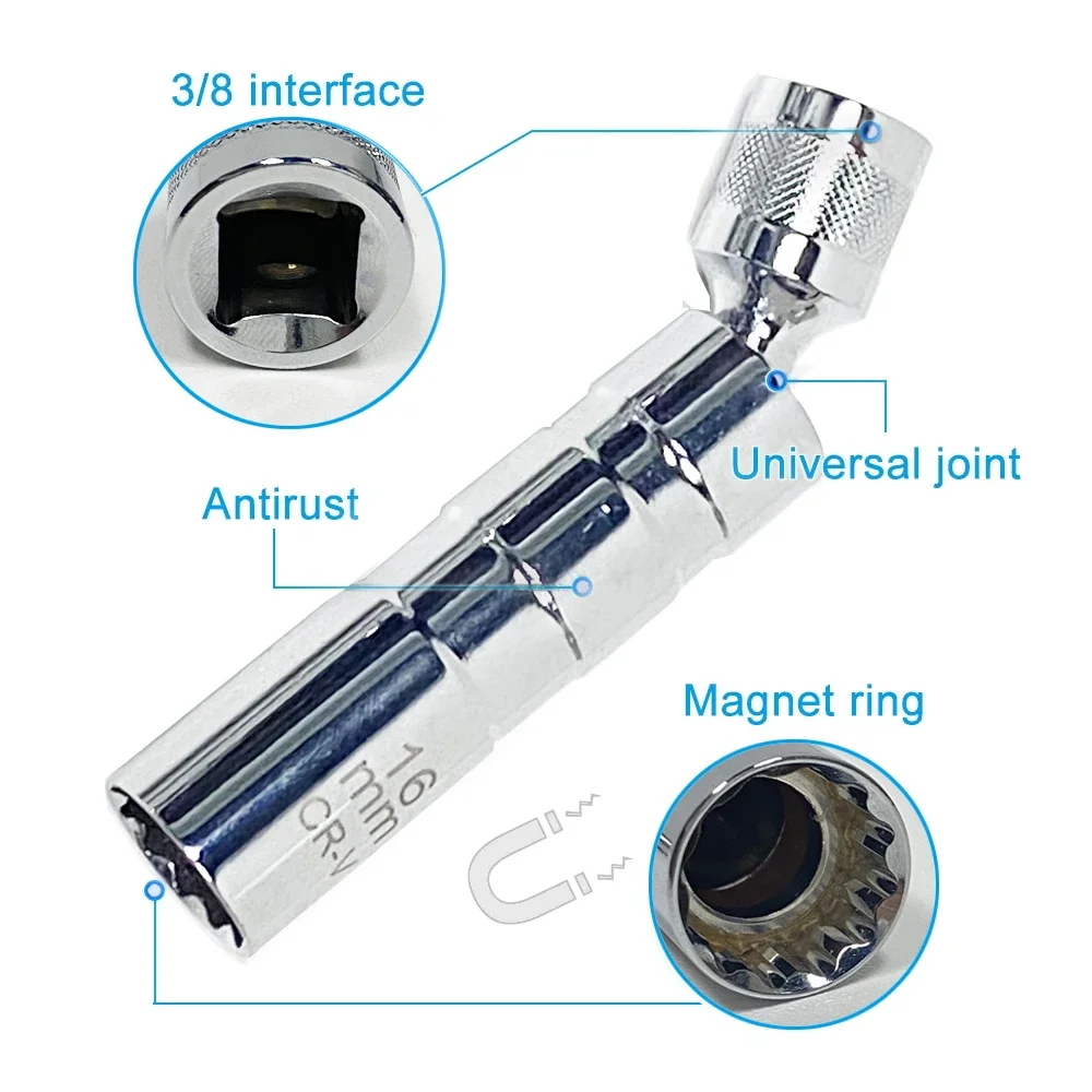 Alat Pembongkaran Busi Perbaikan Otomotif 14/16Mm Sambungan Universal Berdinding Tipis Lengan Busi Magnetik Universal