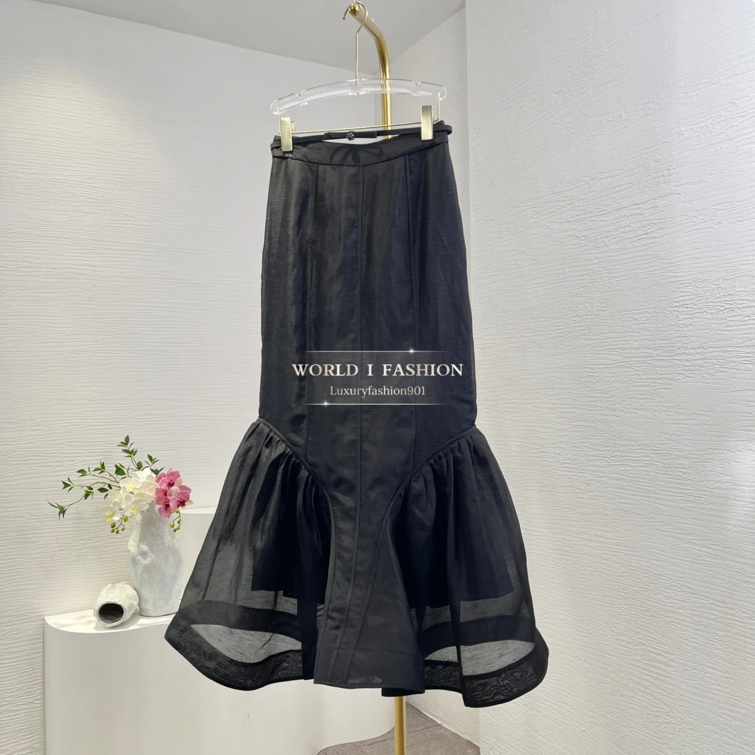

Woman Clothes Black Long Sleeve See Through Diamonds Blouse Tops and Mermaid Fishtail Midi Skirt