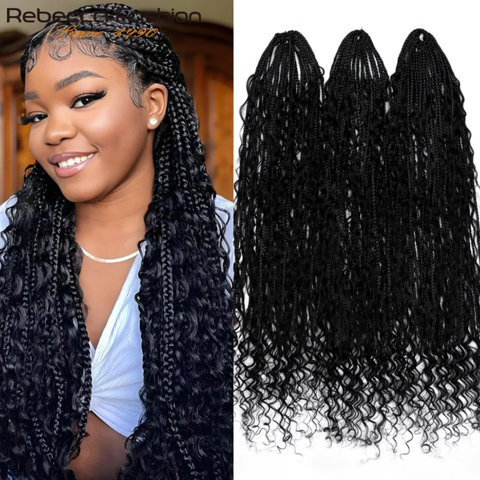

Плетеные косы Rebecca Crochet Boho Box Braids с кудрявыми прядями из натуральных волос, предварительно связанные, с пышными кончиками, накладные волосы для наращивания