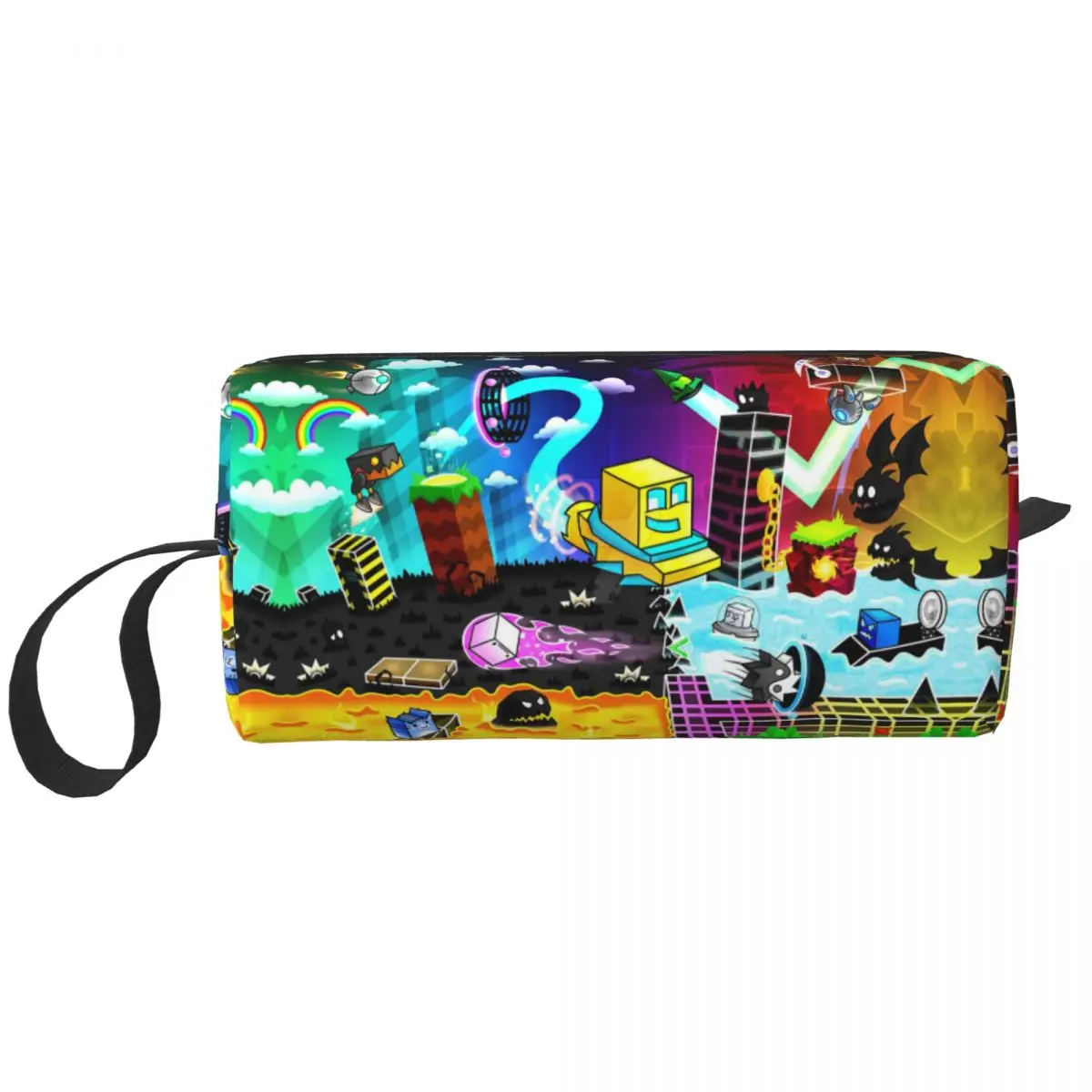 

Косметичка на молнии с геометрическим рисунком для видеоигр, дорожный органайзер для туалетных принадлежностей, вместительная сумочка для Хранения Туалетных Принадлежностей