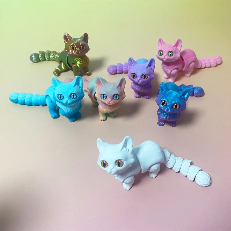 3D Printed Articulated Cute Cats Home, Room, Car Decorations, Desktop Decorations