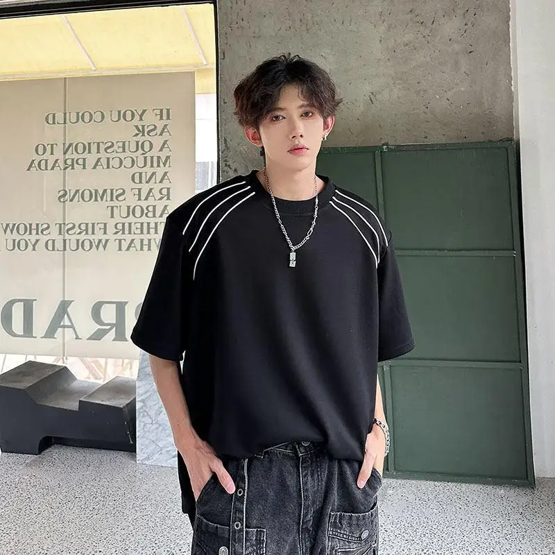 Men's Summer Short Sleeve Loose Oversized Top 150kg Plus Size Niche Streetwear Design Clean Fit American Style
