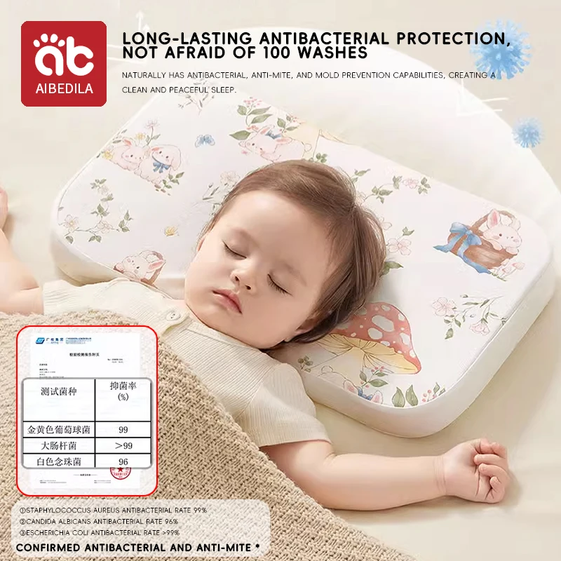 Baby Pillows Washable Soft Silicone Pillows 0-6 Years Children Ergonomics Sleeping Pillow With Cartoon Panda Rabbit pillowcase