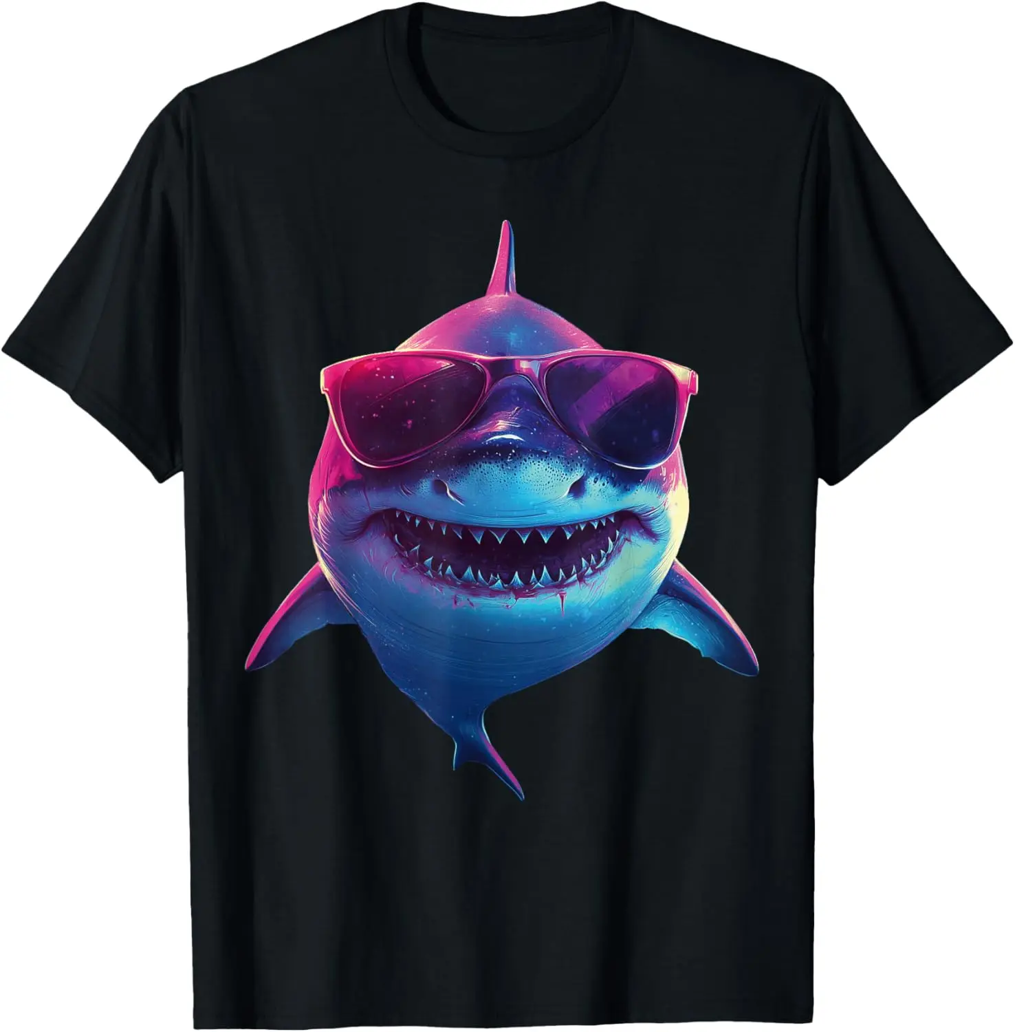 Shark Wearing Sunglasses Funny Graphic Tees T Shirts For Men Women 100% Cotton Trendy Y2K Short-Sleeve Tee – Soft, Quick-Drying,