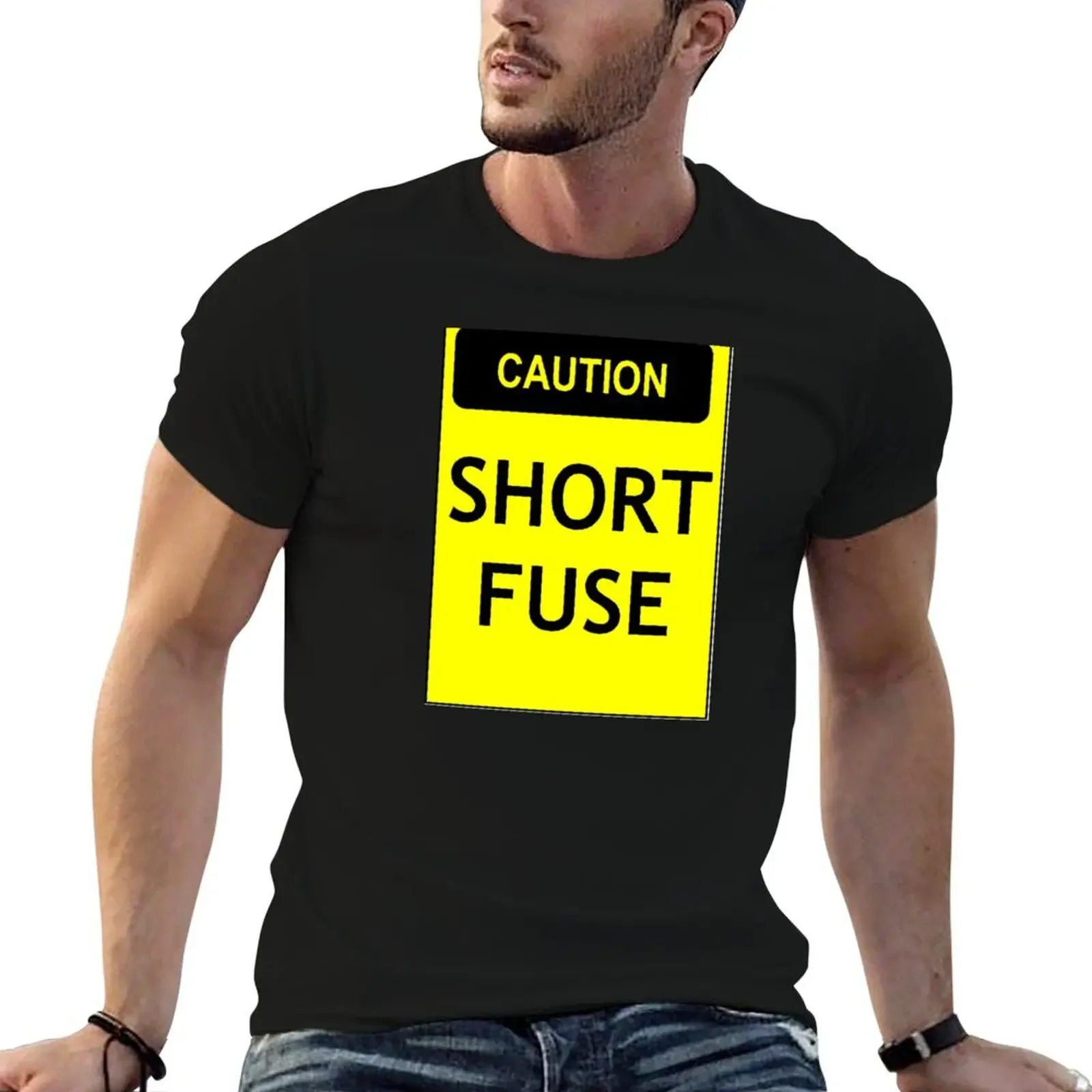 Caution - short fuse T-Shirt blue archive valentines clothes plain t shirts men