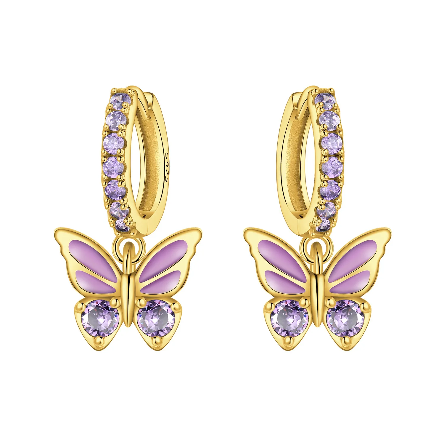 

Cycuff 925 Sterling Silver Purple Butterfly Insect Drop Earrings Women Earrings Charm Fashion Versatile Party Jewelry Gifts