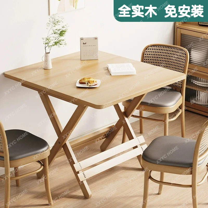 Solid wood foldable dining   Household simple table Folding   Rental house Outdoor portable stall Eating square