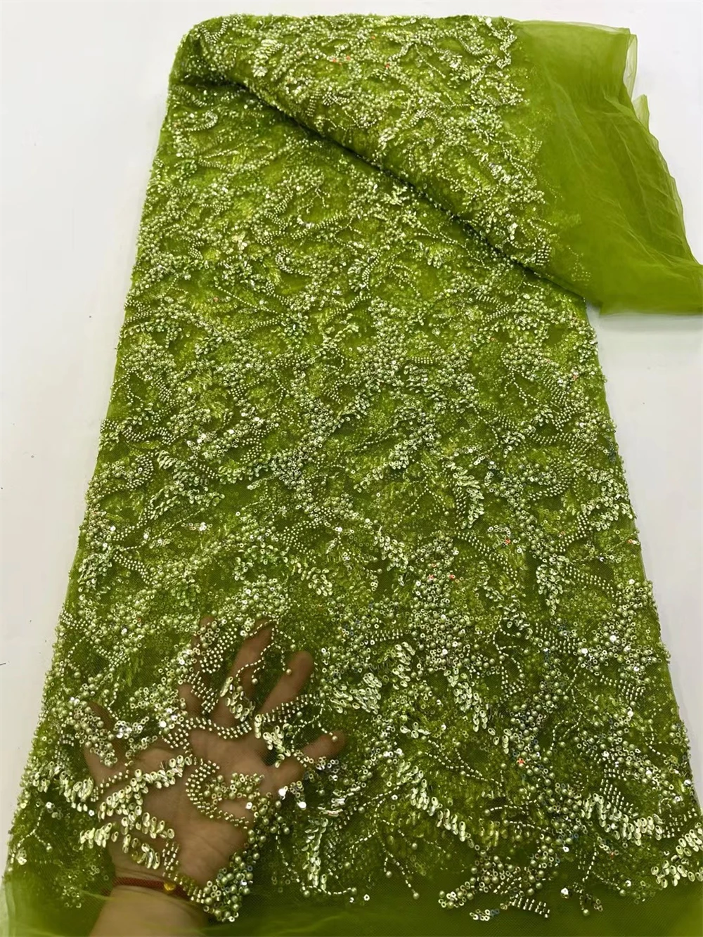

Luxury African Beaded 2025 High Quality Nigerian Sequins With Pearl Lace French Tulle Lace Fabric For Party Dress Sewing