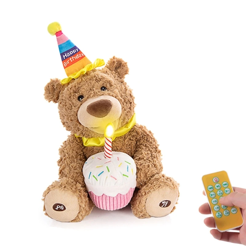 Happy Birthday Teddy Bear Stuffed Electric Plush Toy Birthday Singing Bear