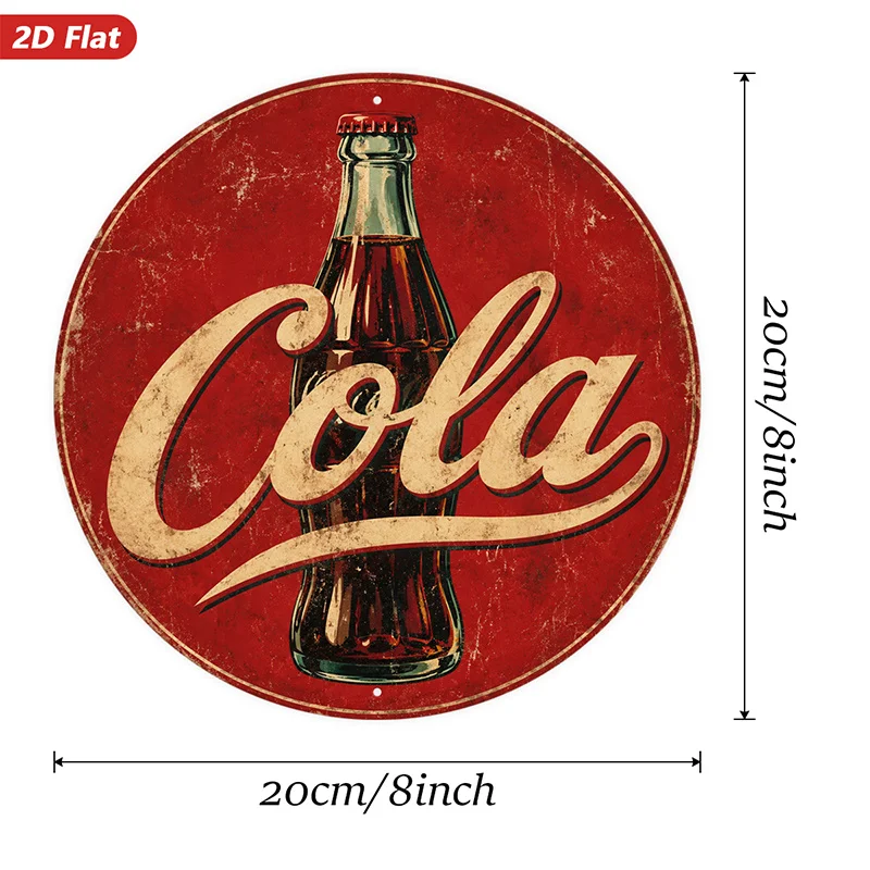 2D Flat, 1pc Retro Soda Script Round Metal Sign Wall Art, Red Circular Sign, Vintage Soda Bottle, Suitable for Workspace Office,