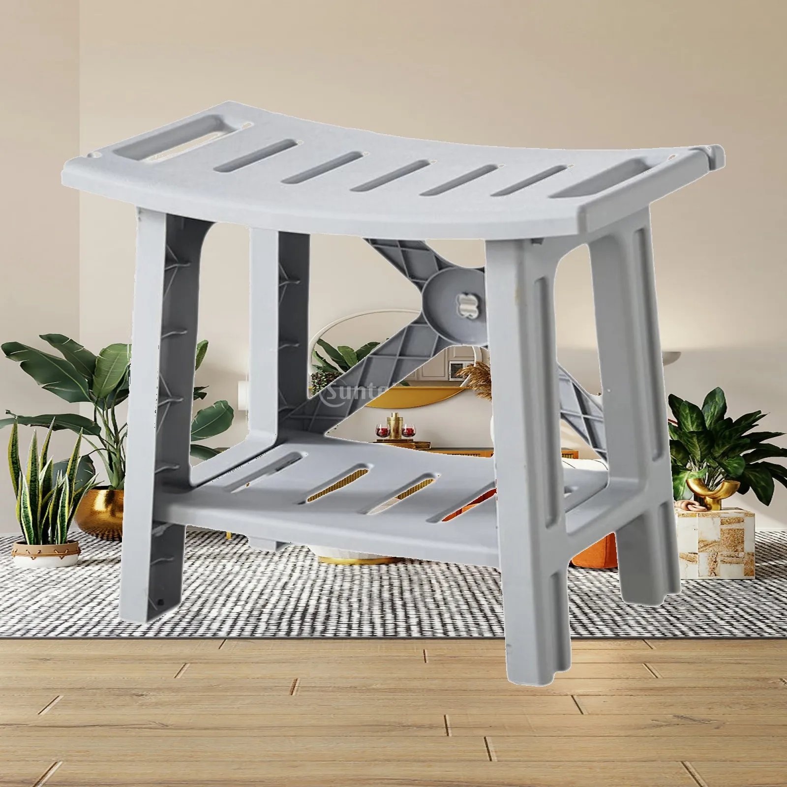 Banc de douche antidérapant avec étagère de rangement pour personnes âgées, idéal pour salle de bain, cuisine, jardin et douches extérieures