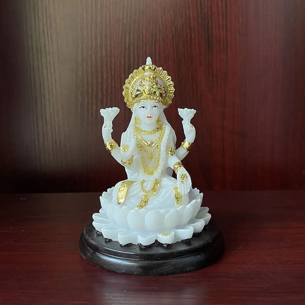 Stylish Painted Sitting Goddess Sculpture Handmade Durable Hindu Goddess Statue No Fading Feng Shui Ornaments Cabinet