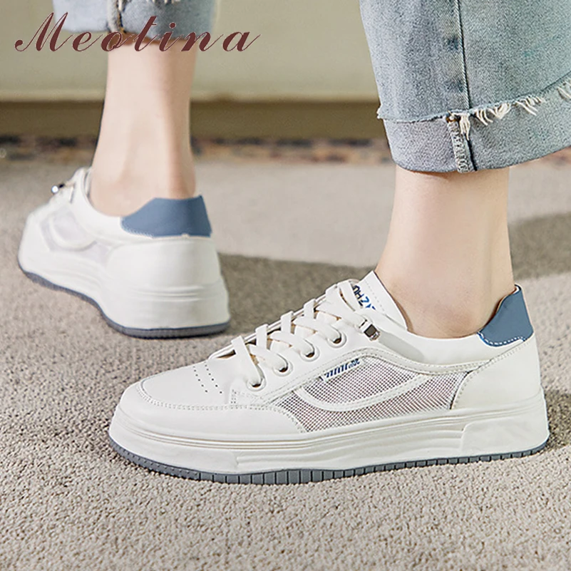 

Meotina Women Genuine Leather Sneakers Round Toe Platform Flats Lace-up Mixed Colors Ladies Fashion Casual Shoes Spring Autumn