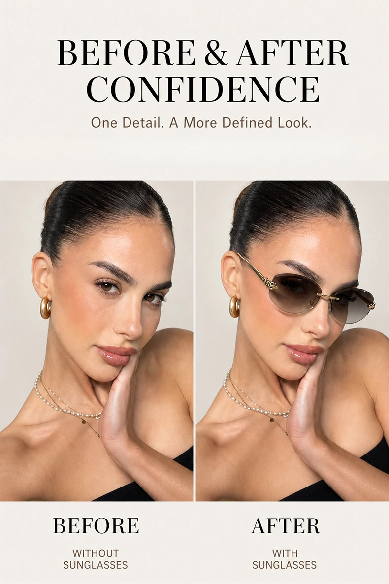 Vintage Sechseckige Randlose Sonnenbrille für Damen 2026 Luxusmarke Trendige Goldene Leopardenkopf Y2K Punk Sonnenbrillen Reise-Eyewear – Detail 3