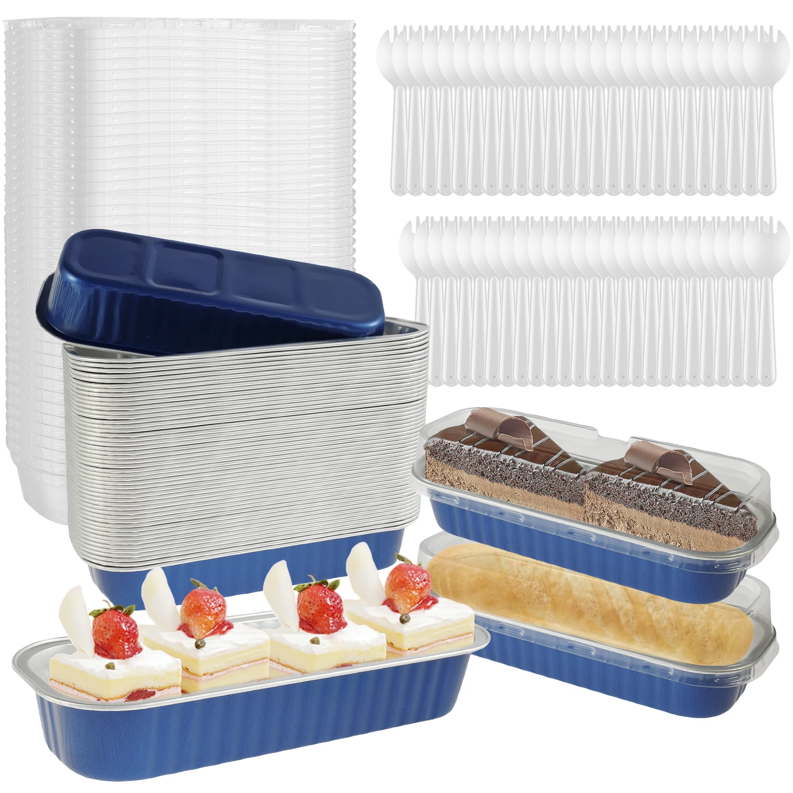 150 Stuks Mini Taartpannen Met Deksels En Lepels 200 Ml Non-stick Folie Bakpannen Blikken Herbruikbare Aluminiumfolie brood Pannen Voor Thuis